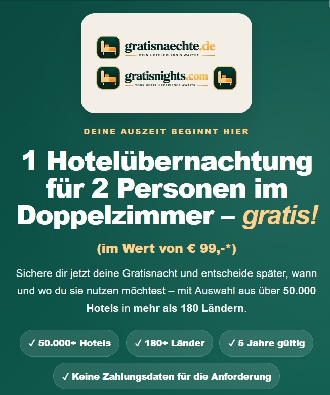 1 Hotelübernachtung für 2 Personen gratis sichern